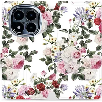 Pouzdro na mobilní telefon Flipové pouzdro Mobiwear - Xiaomi Poco X7 - MD01S Růže na bílé (Knížkové flip pouzdro, obal, kryt na mobil Xiaomi Poco X7 - MD01S Růže na bílé, materiál Umělá kůže + TPU - ochrana 360°, stojánek, silikonová vanička, magnetické zavírání)