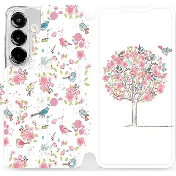 Pouzdro na mobilní telefon Flipové pouzdro Mobiwear - Samsung Galaxy S25 - M120S Strom a ptáčci (Knížkové flip pouzdro, obal, kryt na mobil Samsung Galaxy S25 - M120S Strom a ptáčci, materiál Umělá kůže + TPU - ochrana 360°, stojánek, silikonová vanička, magnetické zavírání)