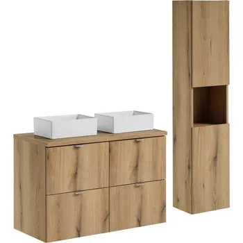 Koupelnový nábytek Koupelnová sestava Nova Oak Gaja se skříňkami a umyvadlem 100 cm dub evoke/bílá