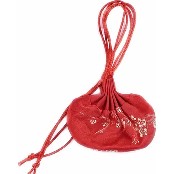 Dárková taška Sáček hedvábný červený se zlatými kvítky 8,4 x 12,8 cm cca 8,4 x 12,8 cm