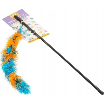Hračka pro kočku Dingo Udice pro kočky - ocásek s peříčky modro-oranžový
