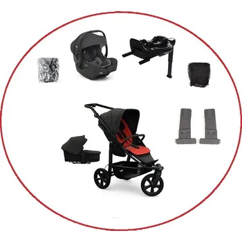 Kočárek Akční set TFK Mono3 combi pushchair + stroller seat - air chamber wheel unit Anthracite with red highlights + autosedačka + isofix base 360°