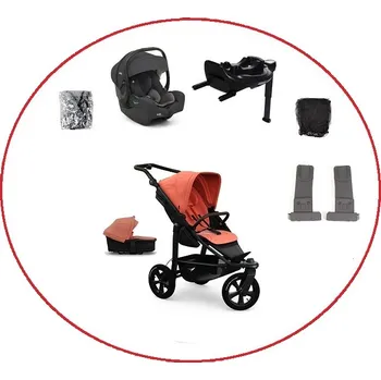 Kočárek Akční set TFK Mono3 combi pushchair + stroller seat - air wheel unit Salmon+ autosedačka + isofix base 360°