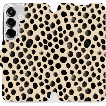 Pouzdro na mobilní telefon Flipové pouzdro Mobiwear - Samsung Galaxy S25 - VA50S Černé puntíky (Knížkové flip pouzdro, obal, kryt na mobil Samsung Galaxy S25 - VA50S Černé puntíky, materiál Umělá kůže + TPU - ochrana 360°, stojánek, silikonová vanička, magnetické zavírání)