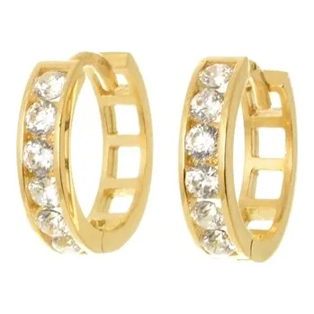 Náušnice Náušnice ze žlutého zlata kroužky se zirkony 12 mm NA1684F + DÁREK ZDARMA