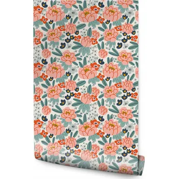 Fototapeta Tapeta na zeď s květinami, listy a rostlinami do ložnice