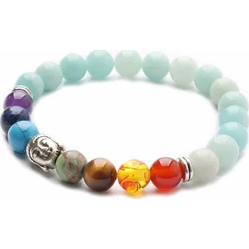 Náramek Amazonit korálkový náramek čakrový s hlavou Buddhy obvod cca 16 až 21 cm