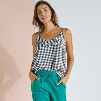 Dámské tričko Kostkovaný top s výstřihem do V, eco-friendly viskóza černá/bílá 46