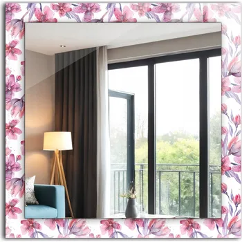 Zrcadlo Zrcadlo se skleněným čtvercovým rámem a grafikou Květiny akvarel vzor 60 x 60 cm