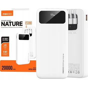 Powerbanka RYCHLÁ POWERBANKA 20000MAH 22,5W 3A S VESTAVĚNÝMI KABELY USB-C, LIGHTNING A MICRO USB