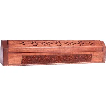 Vonná tyčinka Mani Bhadra Mani Bhadra Stojánek na vonné tyčinky truhlička s motivem OHM, 31 x 5,5 x 6 cm