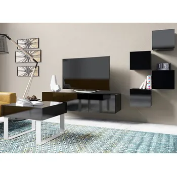 Obývací stěna Obývací stěna CALABRINI c | 210 cm | 6 dílů H | černá lesk