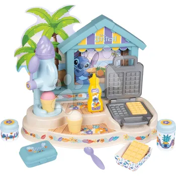 Dětská kuchyňka Plážový bar se zmrzlinou Stitch Beach Bar Smoby s vaflovačem a vaflemi 12 doplňků