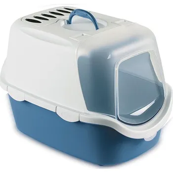 Toaleta pro kočku Toaleta pro kočky Cathy Easy Clean, krytá - kočičí WC s filtrem a lopatkou, nordická modrá/bílá