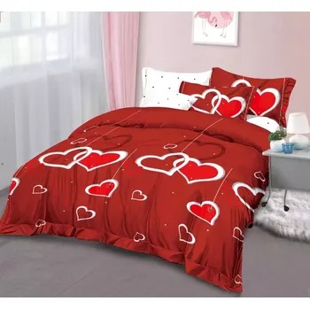 Povlečení VALENTÝNSKÁ AKCE ! LUXUSNÍ BAVLNĚNÉ OBOUSTRANNÉ FRANCOUZSKÉ POVLEČENÍ 200x220 cm - SRDÍČKA - ČERVENÉ + PROSTĚRADLO ZDARMA !
