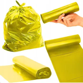 Pytle na odpadky Pytle na odpad tříděný plast kov 120L 25 Ks žluté LDPE 23my Silné Pevné