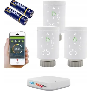 Hlavice pro radiátor TUYA ZigBee SET 3 x TERMOSTATICKÁ HLAVICE + WIFI CENTRÁLA BATERIE