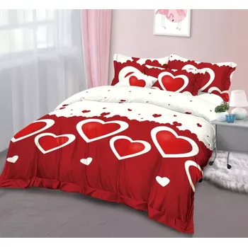 Povlečení VALENTÝNSKÁ AKCE ! LUXUSNÍ BAVLNĚNÉ OBOUSTRANNÉ FRANCOUZSKÉ POVLEČENÍ 200x220 cm - SRDÍČKA ČERVENO - BÍLÉ + PROSTĚRADLO ZDARMA !