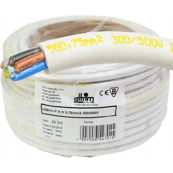 elektrický kabel Kabel CYKY 5x0,75 mm² bílý měděný vodič, 25 m