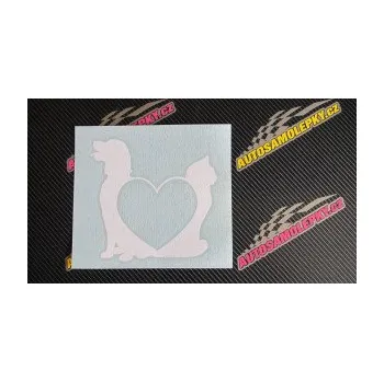 Polep vozidla SAMOLEPKA Pejsek a kočička love levá (10 - červená) NA AUTO, NÁLEPKA, FÓLIE, POLEP, TUNING, VLASTNÍ TEXT, TISK, AUTOSAMOLEPKY.cz, POLEPY, OBRÁZEK, LOGO, SAMOLEPKY