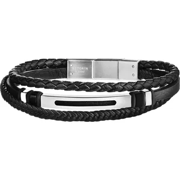 Náramek Náramek z ušlechtilé oceli a kůže - AZ535-8228