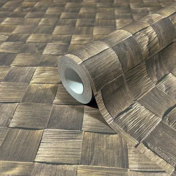 Tapeta HNĚDÁ VINYLOVÁ TAPETA NA VLIESOVÉM PODKLADU - VZOR PLETENINA