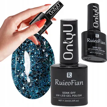 Přípravek na nehty Tmavě Modrý Třpytivý Hybridní Lak na Nehty s UV Leskem / L134