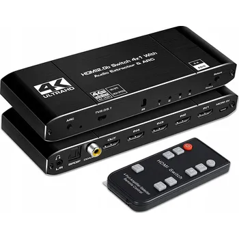 Video kabel HDMI 2.0 SWITCH 4x1 ROZDĚLOVAČ s AUDIO EXTRAKTOREM 4K