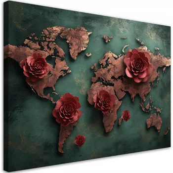 Obraz Obraz na plátně, květiny, mapa světa, růže 60x40