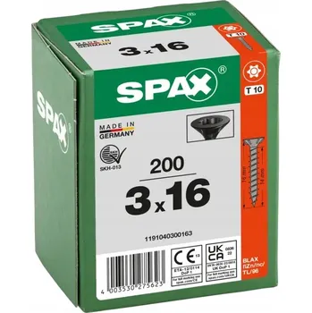 Vrut Vruty do dřeva SPAX 3x16 zápustná hlava T10 černé 200 ks