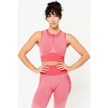 Pánské tričko DOMYOS Dámské fitness tričko Crop top S RŮŽOVÁ|ČERVENÁ