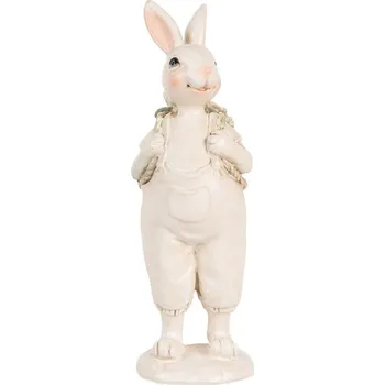 Béžová dekorace králičí chlapec v laclíkách a s nůší - 6*6*17 cm