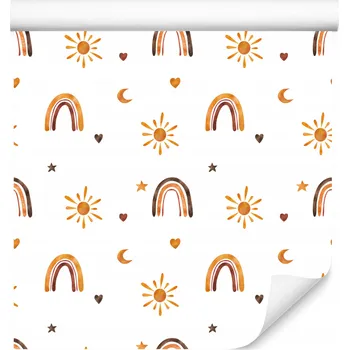 Fototapeta Tapeta v roli pro holčičku Duha HVĚZDY Srdíčka Akvarely Boho