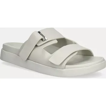Dámské pantofle Kožené pantofle Calvin Klein FLAT ADJ SLIDE EYELET dámské, béžová barva, HW0HW02489 01X, EUR 37