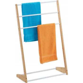 Držák na ručník Stojan na ručníky Relaxdays - Bambusový, se třemi rameny, hnědo-bílý
