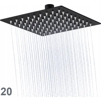 Sprchová hlavice Čtvercová sprchová hlavice z nerezové oceli, tenká, 20 cm, černá