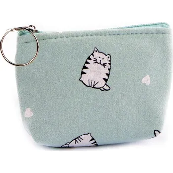 Malá peněženka / klíčenka kočka, textilní 11x8 cm, malé, 5 zelená šalvěj světlá