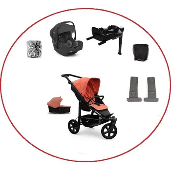 Kočárek Akční set TFK Mono3 combi pushchair + stroller seat - air chamber wheel unit Salmon+ autosedačka + isofix base 360°