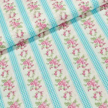 Bavlněné plátno růže a světle modré kostičky, š.140cm (látka v metráži)
