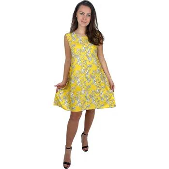 Dámské šaty Letní šaty s kulatým výstřihem 1852-3 - žluté s bílými květy