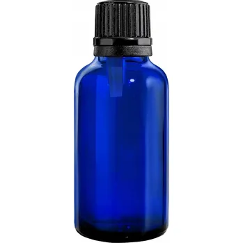 Láhev SKLENĚNÁ LAHVIČKA 50ML MODRÁ S KAPÁTKEM ČERNÁ
