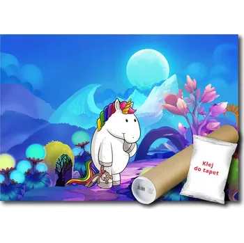 Fototapeta Vliesová fototapeta 312x219 Jednorožec na modrém pozadí + lepidlo