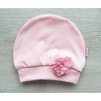 Kojenecká čepice AMÁLKA Bavlněná čepička pudrově růžová, tylový květ Velikost: 56-62