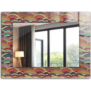 Zrcadlo Nástěnné zrcadlo s rámem z tvrzeného skla 80x60 cm, barevné - motiv Vlny a Oblouky