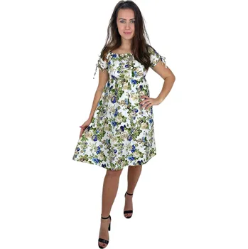 Dámské šaty Letní šaty s Carmen výstřihem 3155 - bílé a modré růžičky