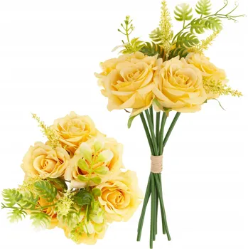 umělá květina KYTICE RŮŽÍ UMĚLÉ KVĚTY 6 KS KRÁSNÉ ŽLUTÉ