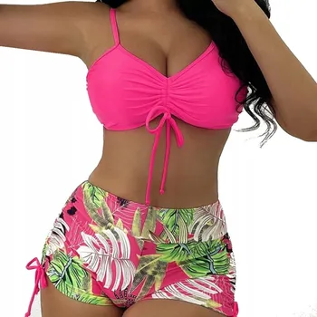 Dámské plavky DVOUDÍLNÉ PLAVKY S VYSOKÝM PASEM BIKINI KRAŤASY BOHO XL