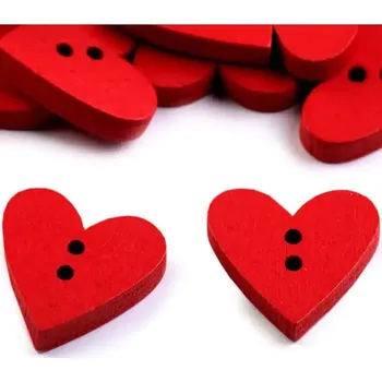 Knoflík Knoflík dřevěný srdce Červený 18x19mm (Knoflík dřevěný srdce Červený 18x19mm)