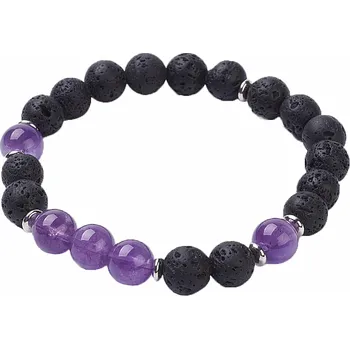Náramek Nefertitis Náramek z lávového kamene s korálky ametystu obvod cca 16 až 22 cm