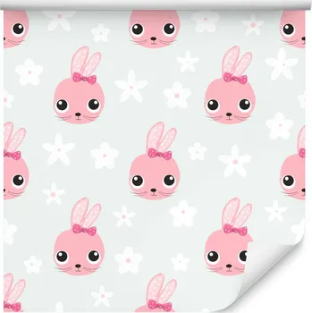 Fototapeta Tapeta PRO HOLČIČKU Králíčci Kytičky Mašličky